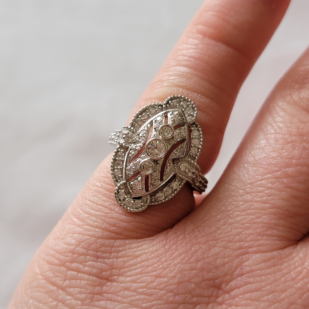 NWT Navette Art Deco CZ Statement Ring in Sterling Silver | Size 5 | Berricle
